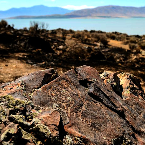 Petroglyph-covered boulders give a glimpse into Ancient Life at Utah Lake. Photo credit: TAC Archives