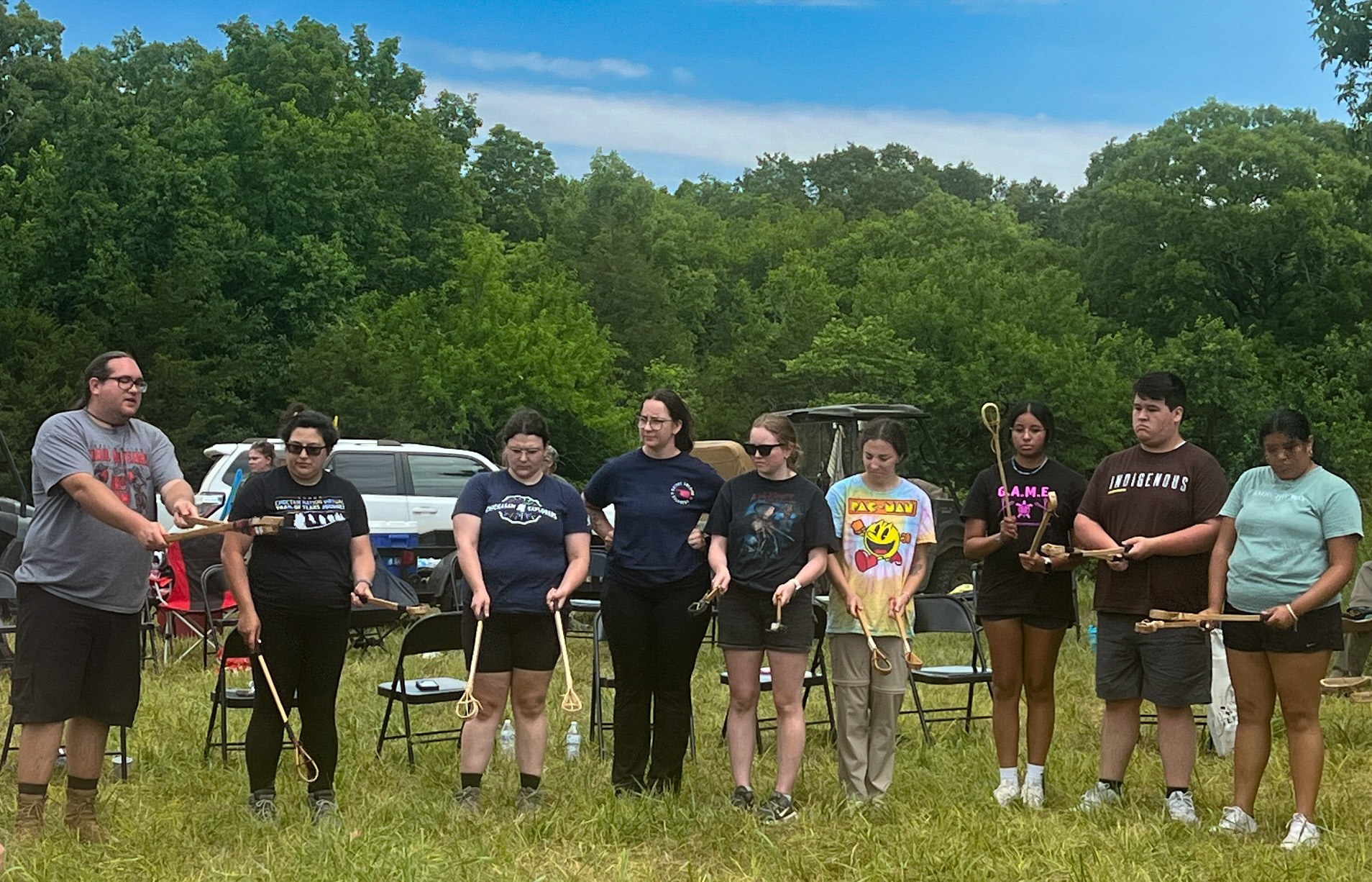 Members of the Mississippi Band of Choctaw Indians and the Choctaw Nation of Oklahoma gave participants a stickball demonstration at the site.  Courtesy Photo